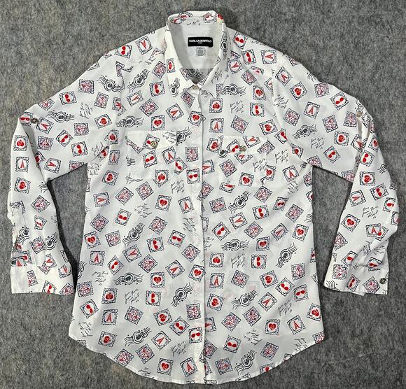 Karl Lagerfeld Tops - Karl Lagerfeld Paris Blouse / Women US M Medium / Button Up White Paris Stamp